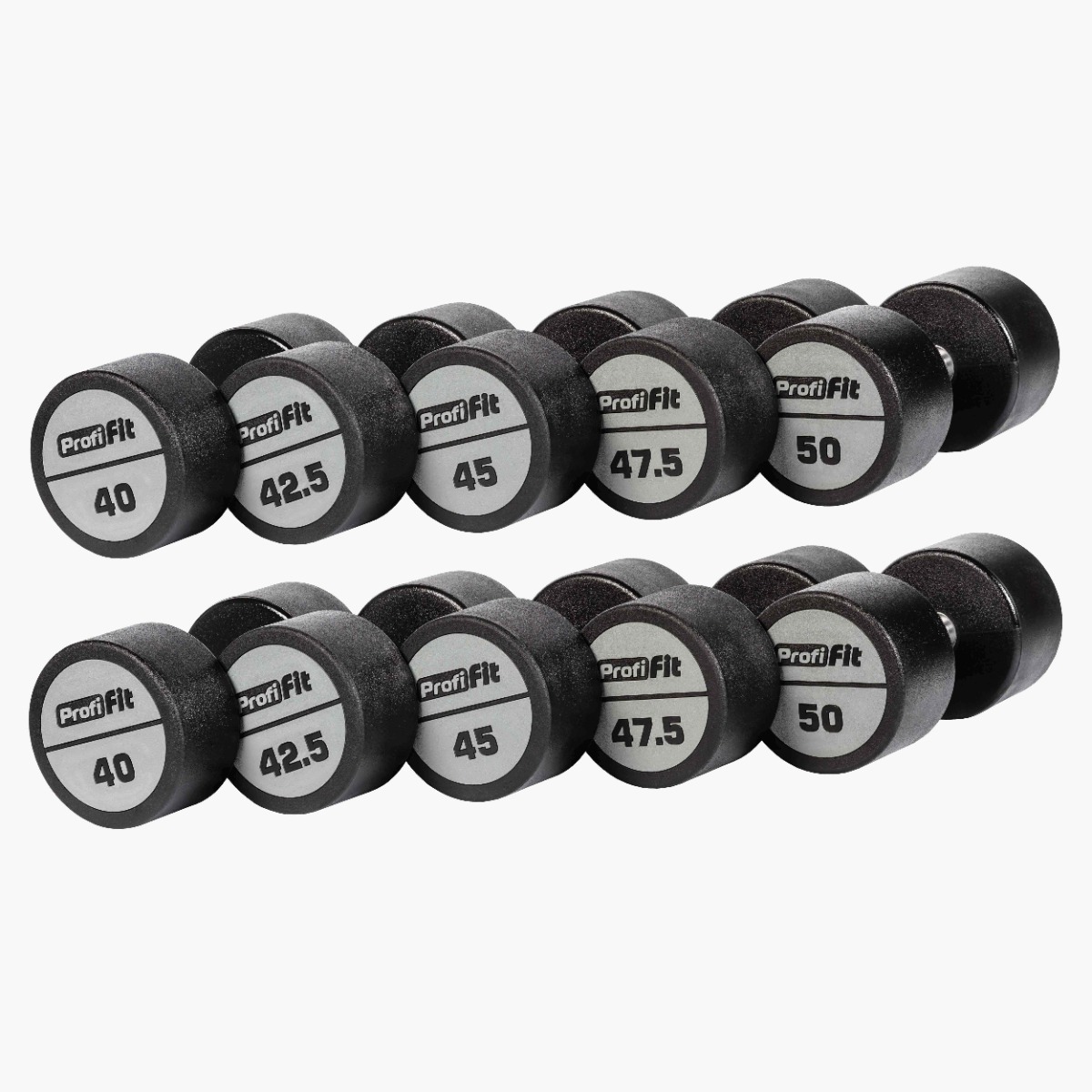 Гантельный ряд полиуретановый (шаг 2,5 кг, 5 пар) PROFI-FIT 40-50 кг