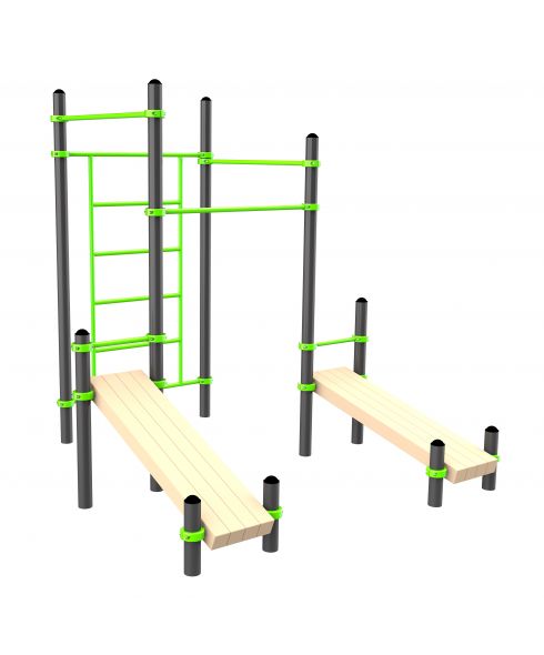 W321 Воркаут (3 турника, шведская стенка, 2 наклонные скамьи) ZAVODSPORTA