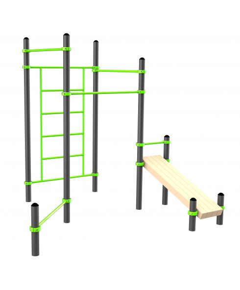 W322 Воркаут (3 турника, шведская стенка, наклонная скамья, перекладина для отжиманий) ZAVODSPORTA